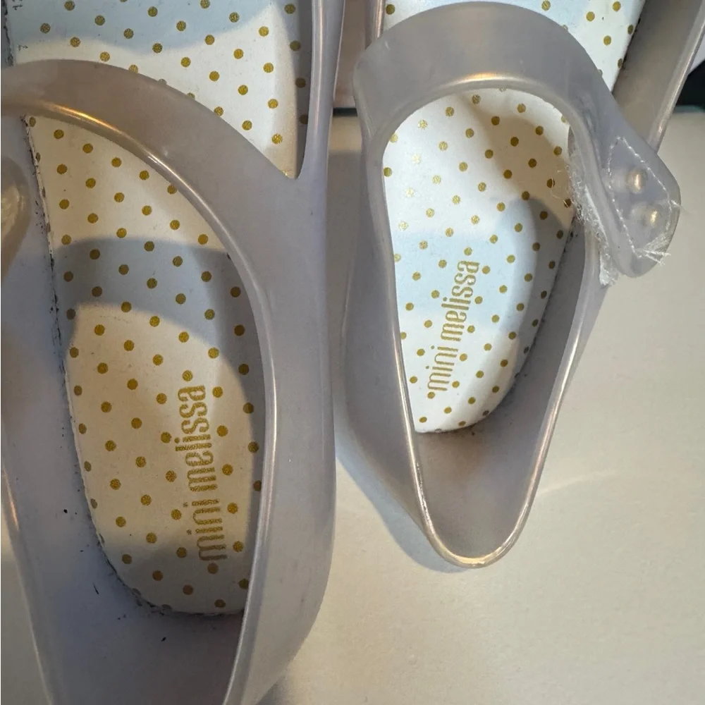 Mini Melissa Silver Mary Jane Jelly Flats Floral Applique Girls Toddler Size 11